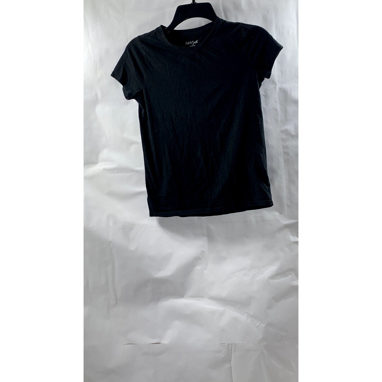 CAT & JACK Girls' Black Solid Crewneck Short Sleeve T-Shirt SZ L(10-12)