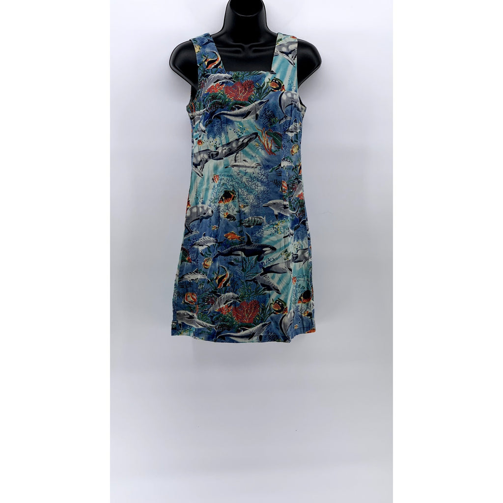 SHANNON MARIE Women's Vintage 70's Blue Sealife Square-Neck Mini Dress SZ S