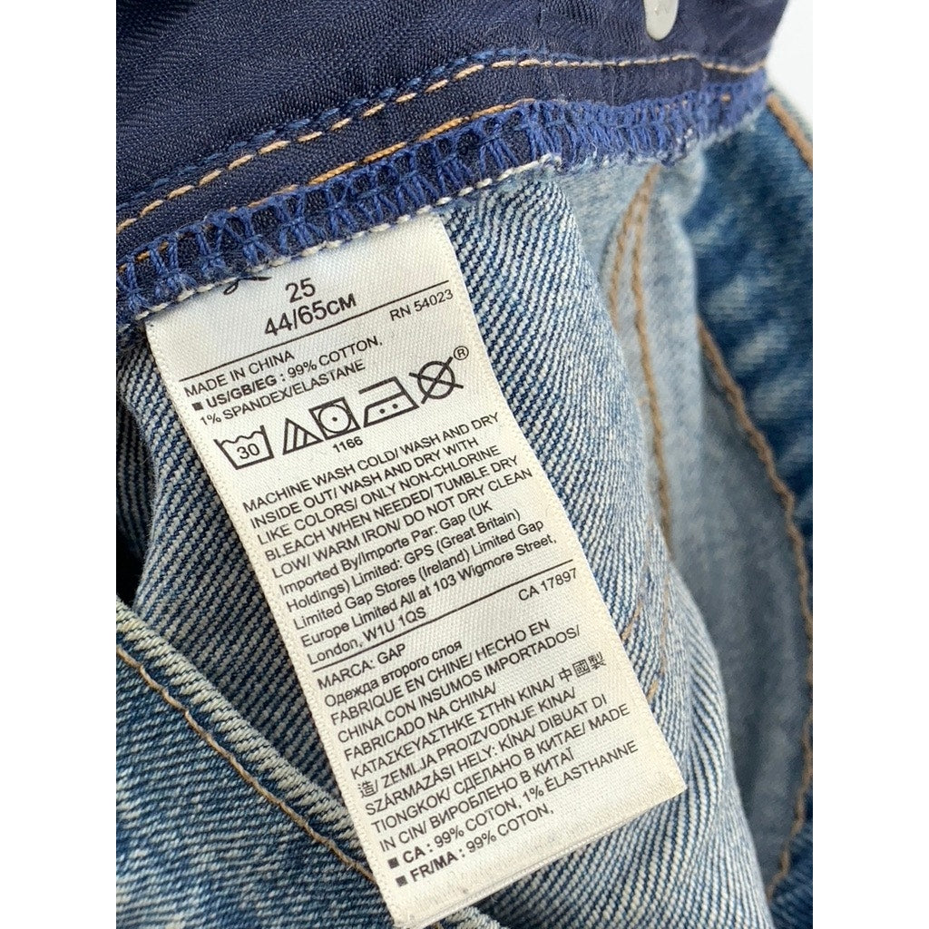 GAP Women's Light Medium Wash Distressed Wide Straight-Leg Frayed Jeans SZ 25