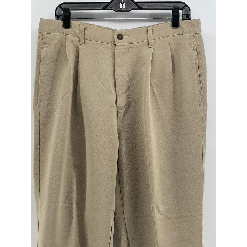 CHAPS RALPH LAUREN Men's Tan Pleated Regular Fit Cuffed Pants SZ 34