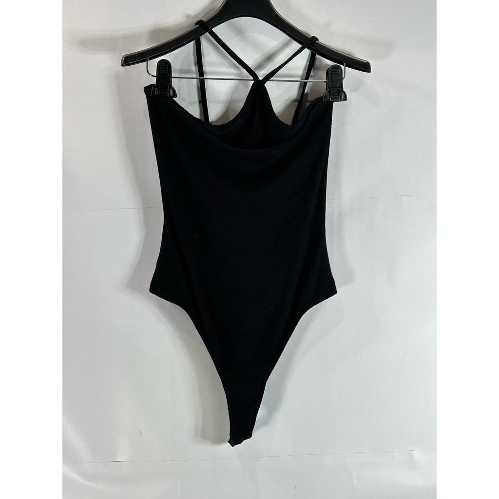 THE RANGE Women's Black Dynamic Rib Tilted Thong Bodysuit SZ M