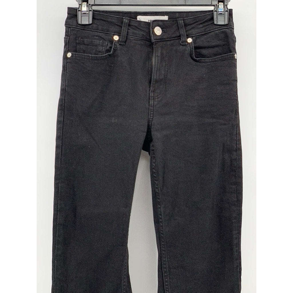 MNG Women's Black Solid Denim Regular-Fit Flare Jeans SZ 2