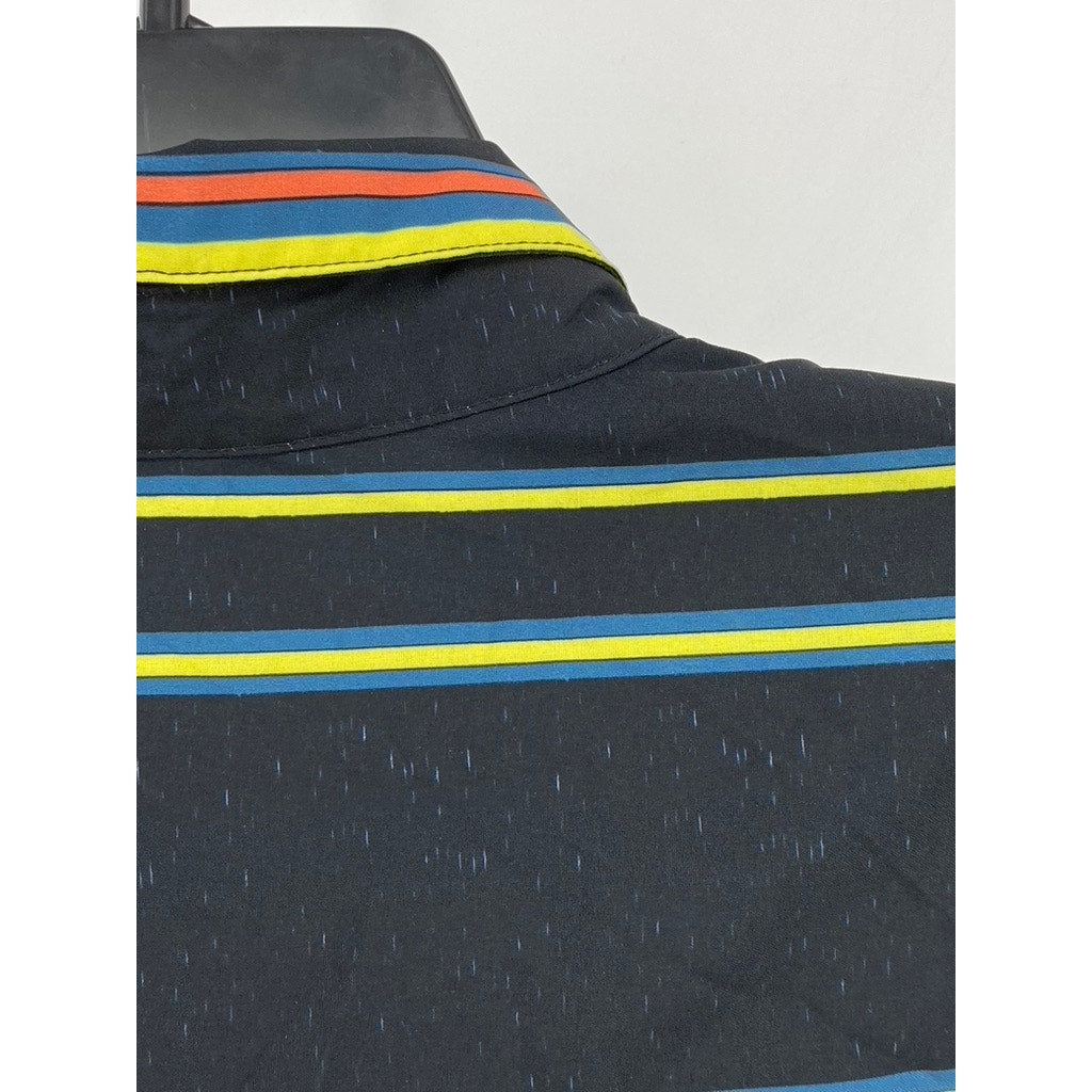 UNBRANDED Men's Black-Green Striped Button-Up Long Sleeve Shirt SZ XL