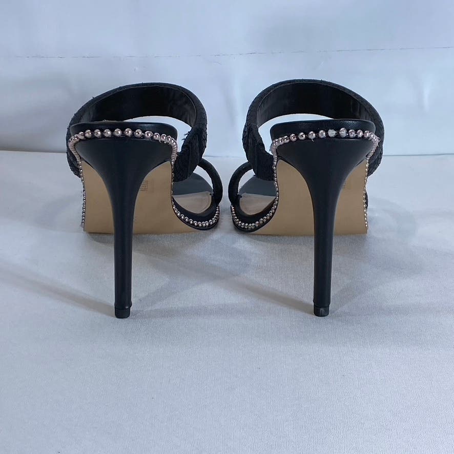 BCBGENERATION Women's Black Jenni Snake Embossed Stone Trim Stiletto Sandal SZ10