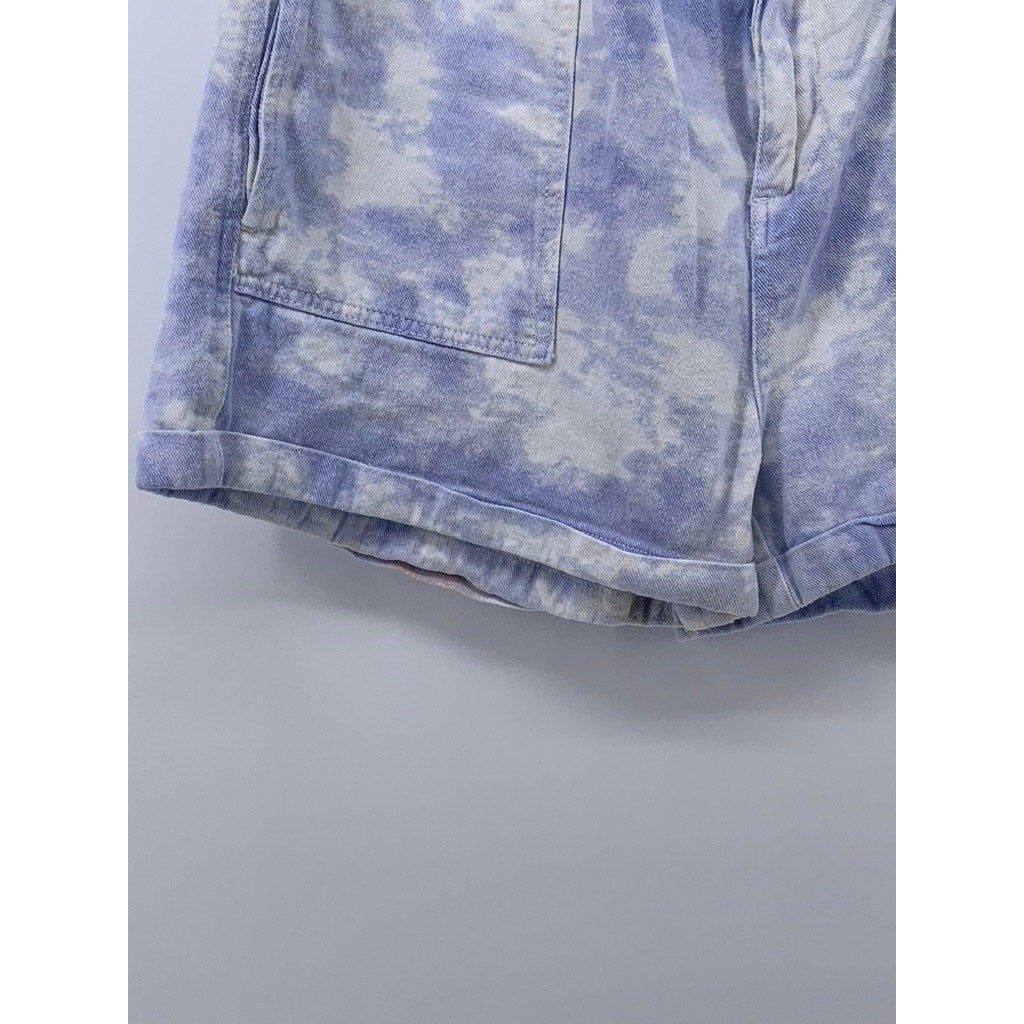 ELODIE Women's Blue-White Tie-Dye Cuffed High-Rise Paperbag Shorts SZ XL