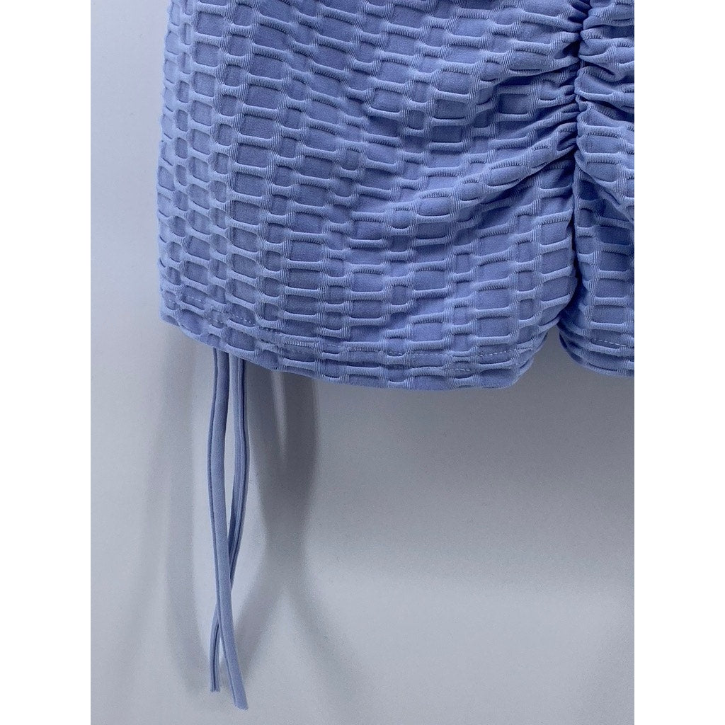 FOREVER 21 Women's Blue Honeycomb Textured Scrunched Side-Drawcord Shorts SZ S
