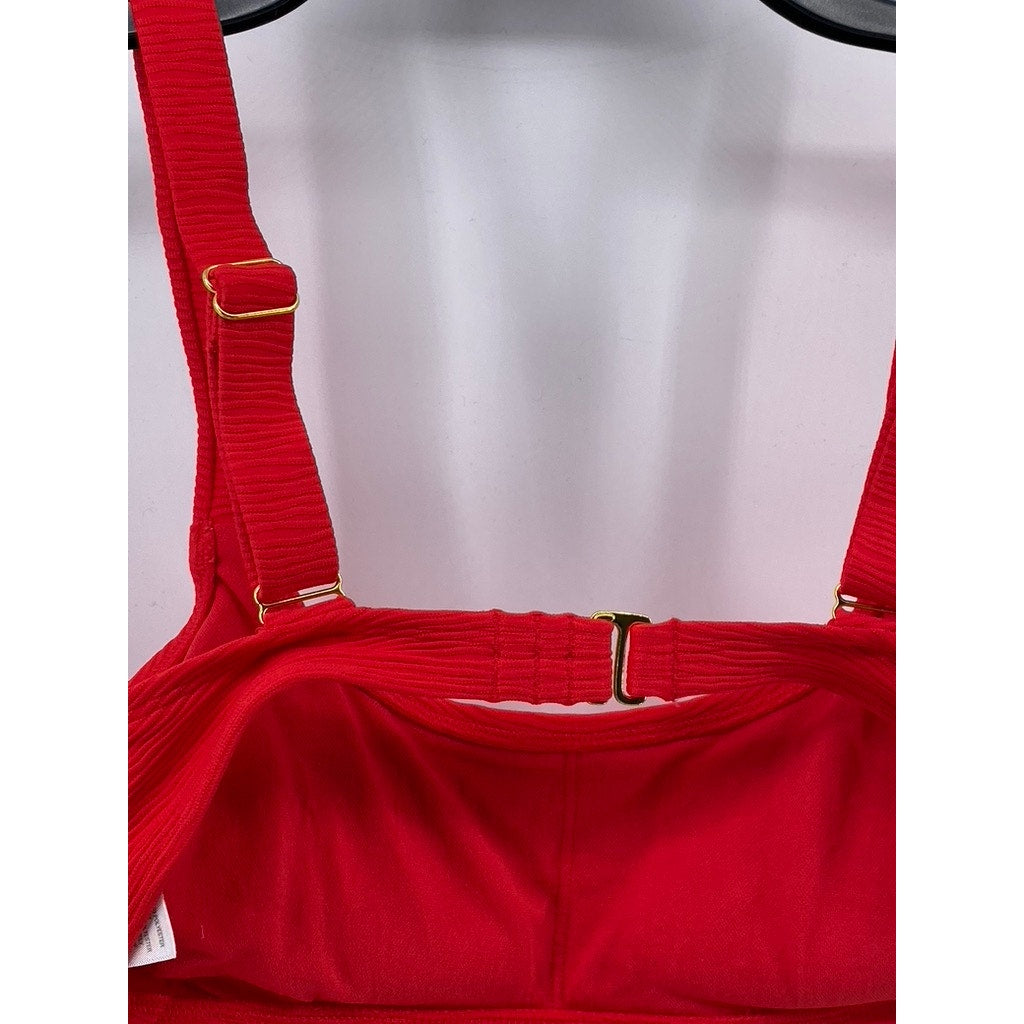 WILD FABLE Women's Red Textured Adjustable Strap Bralette Bikini Top SZ S