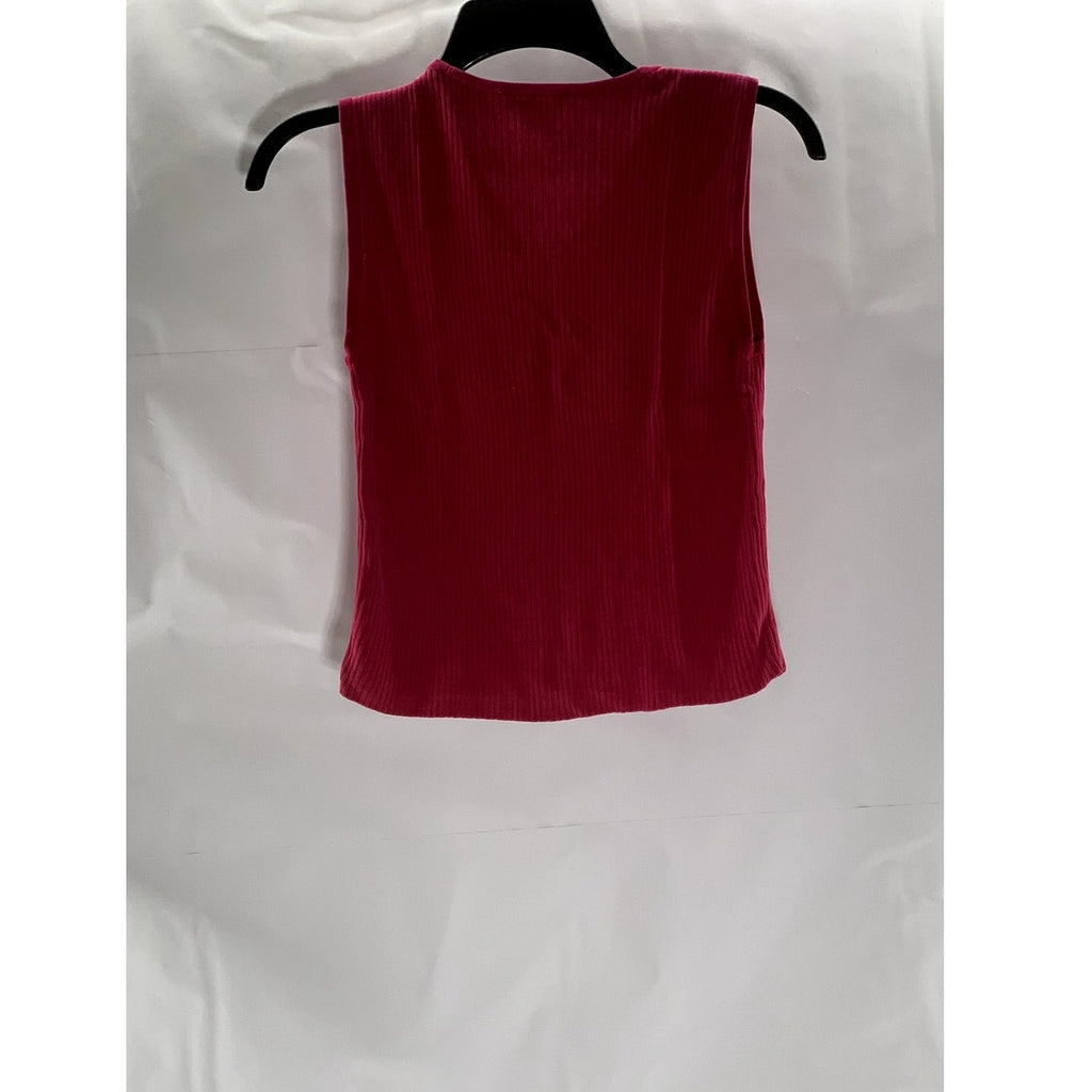 UNBRANDED Women's Fuchsia Ribbed V-Neck Sleeveless Top SZ S