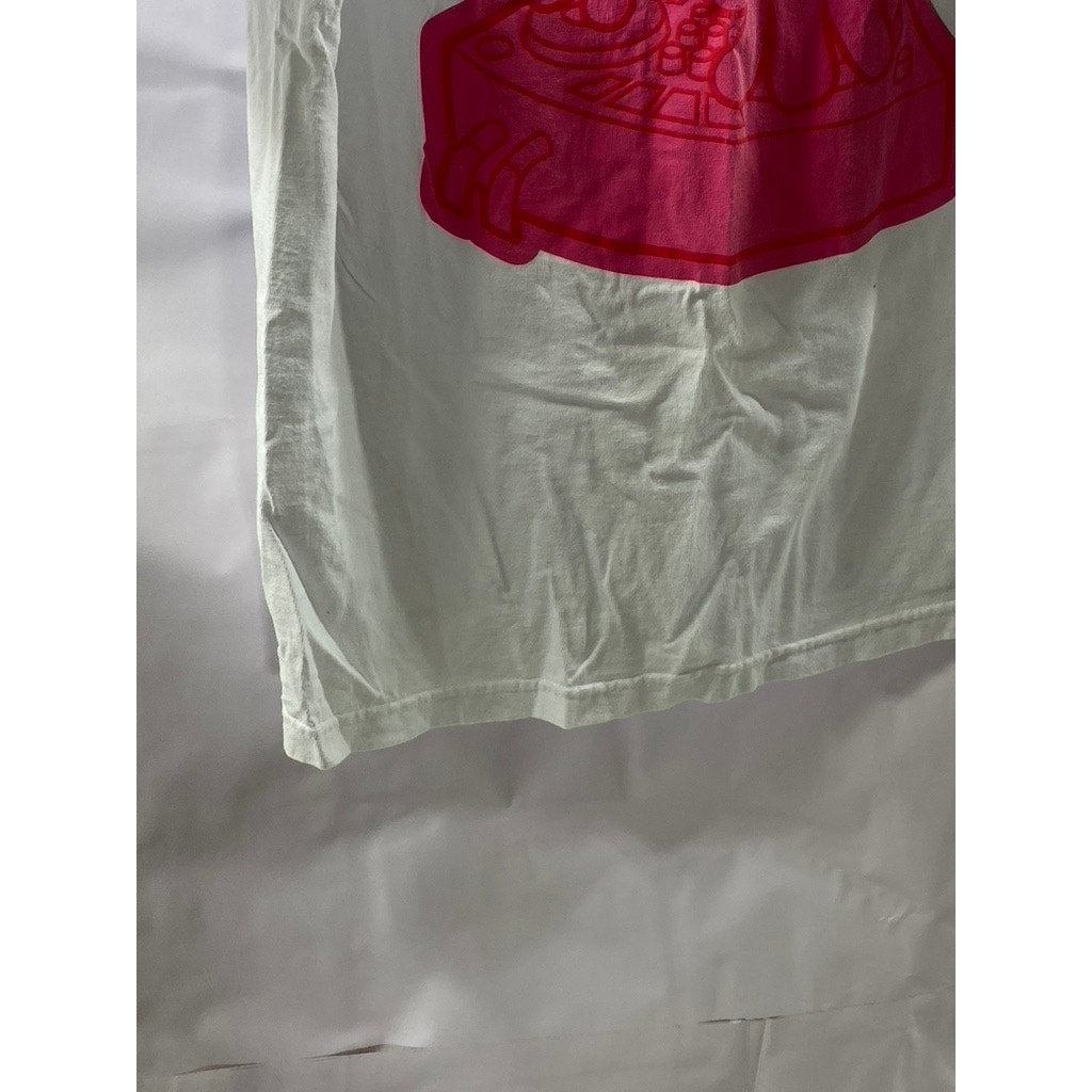 SSOP Men's White-Red DJ Graphic Crewneck Short Sleeve T-Shirt SZ L