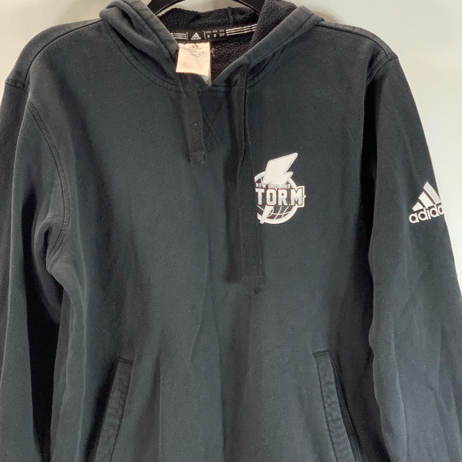 ADIDAS Men's Black New England Storm Logo Fleece Pullover Hoodie SZ S