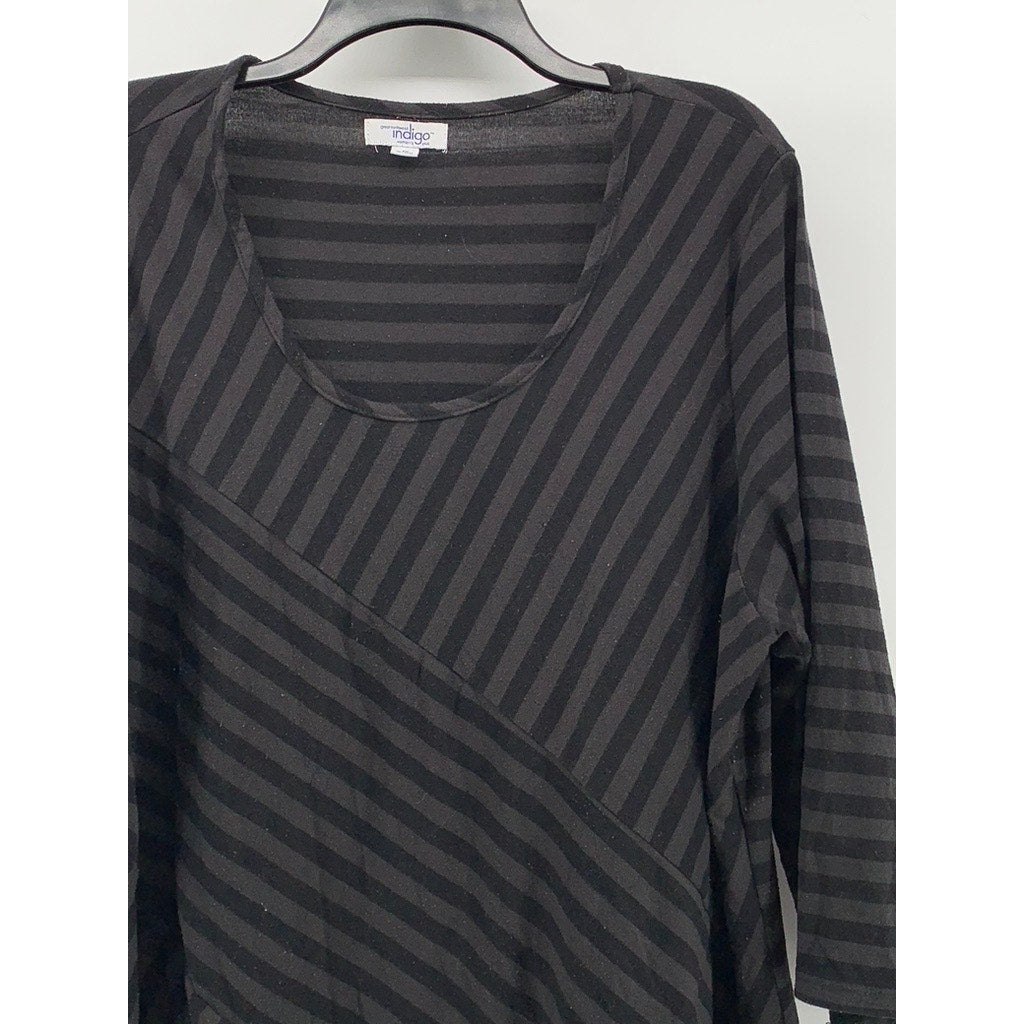 GREAT NORTHWEST INDIGO Women's Plus Black-Gray Striped Long Sleeve Top SZ 2X