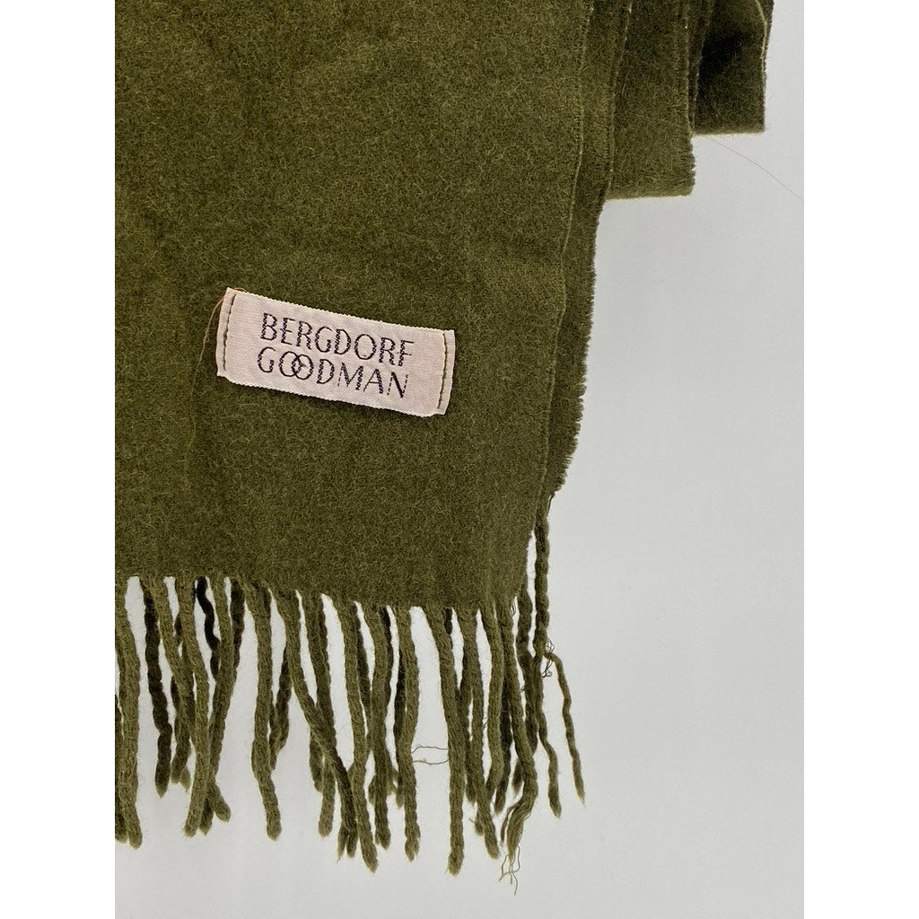 BERGDORF GOODMAN Unisex Adult Olive Green Cashmere Soft Fringe Scarf SZ OS