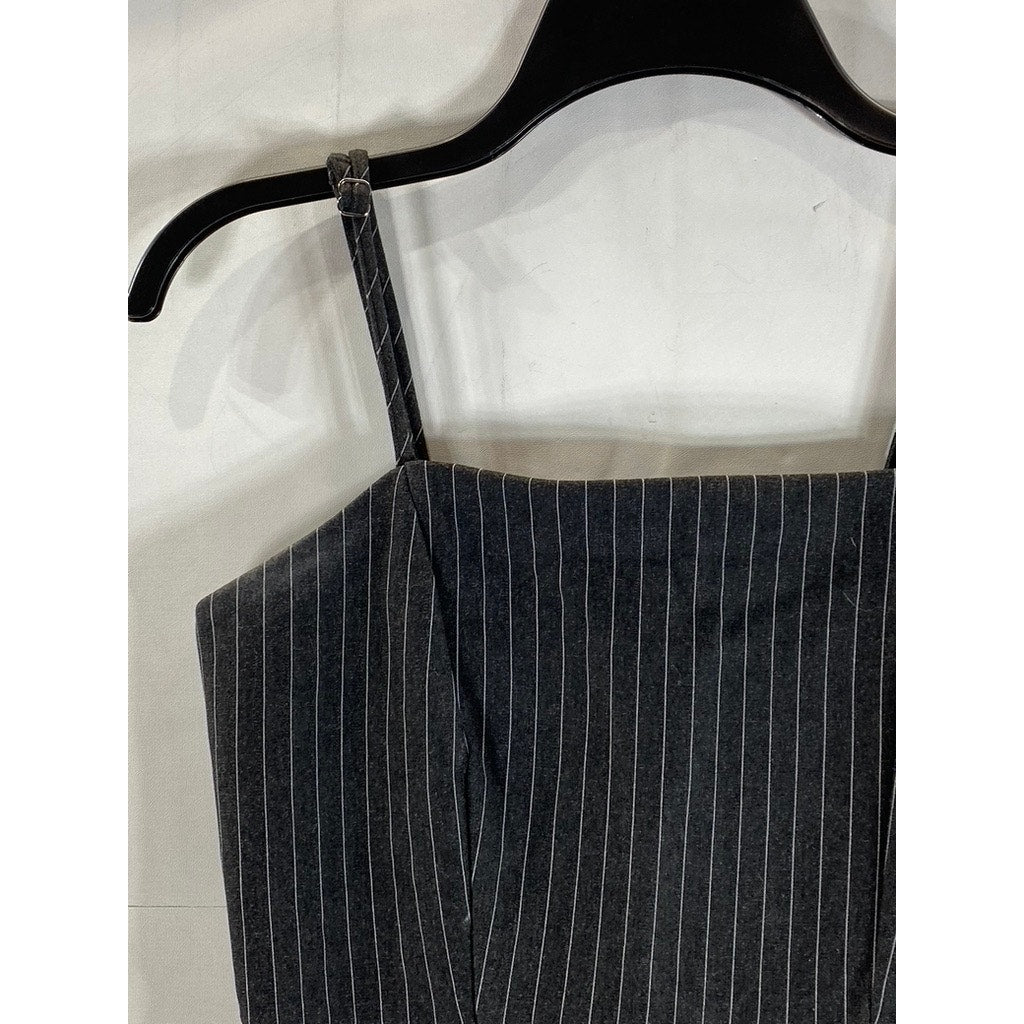 FOREVER 21 Women's Black Ribbed Square-Neck Pinstripe Bodycon Mini Dress SZ S