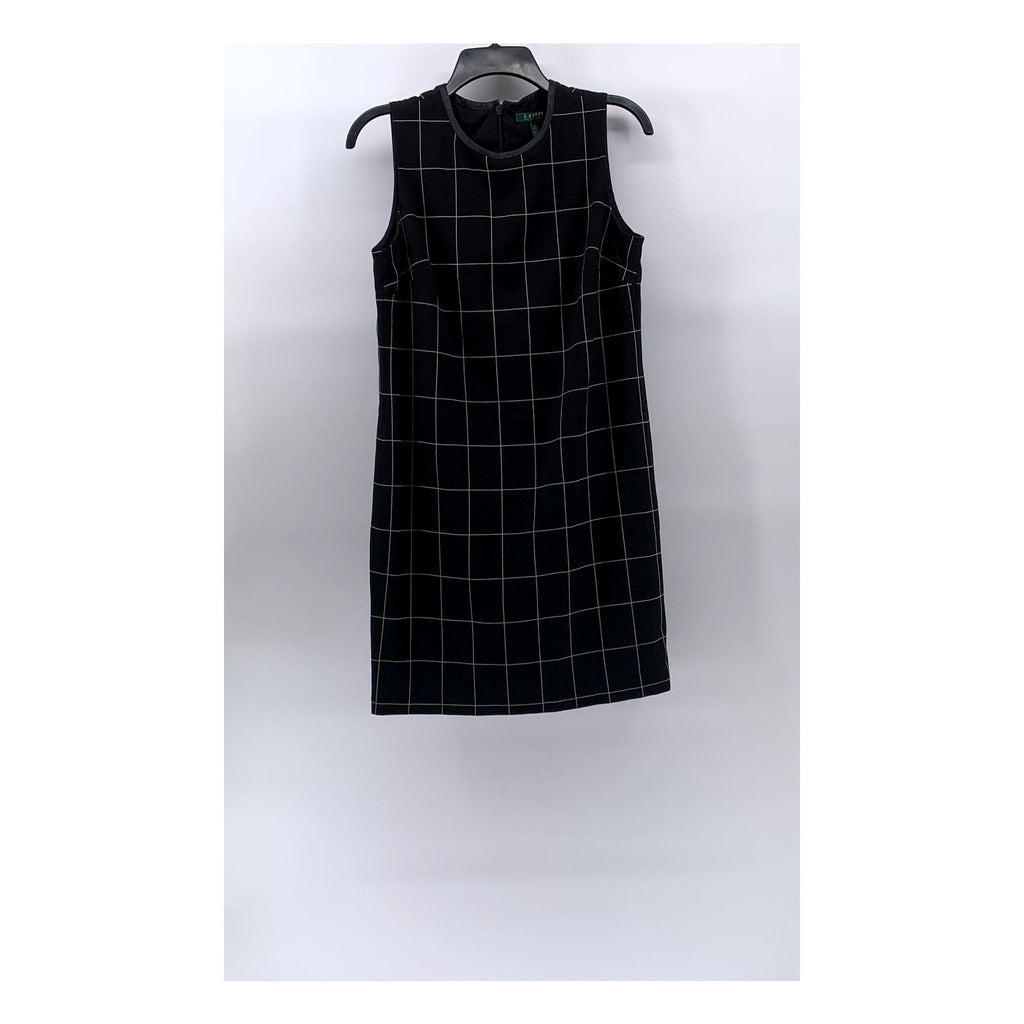 LAUREN RALPH LAUREN Women's Black Windowpane Crewneck A-Line Dress SZ 6