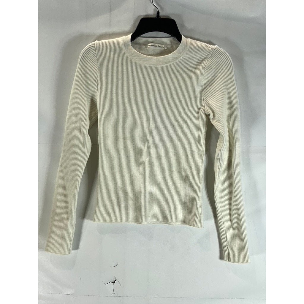ABERCROMBIE & FITCH Women's Beige Crewneck Long Sleeve Ribbed Top SZ S