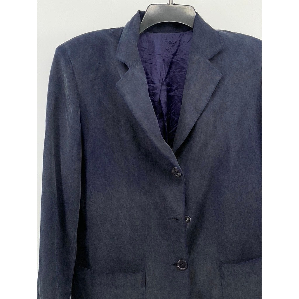 UNBRANDED Women's Washed Blue Notch Collar Three Button Blazer SZ S