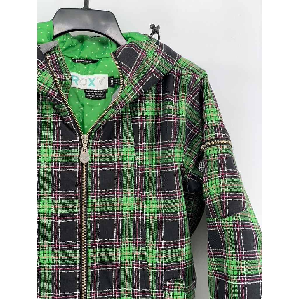 ROXY Women's Green Plaid Limited Edition Zip-Up Hooded Jacket SZ S