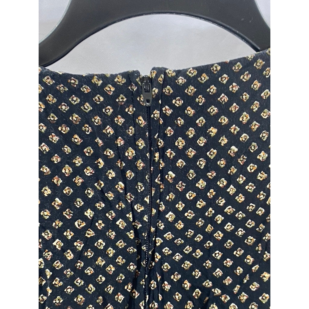 SHERI MARTIN Women's Black Printed Side-Tie Short Sleeve A-Line Dress SZ 12