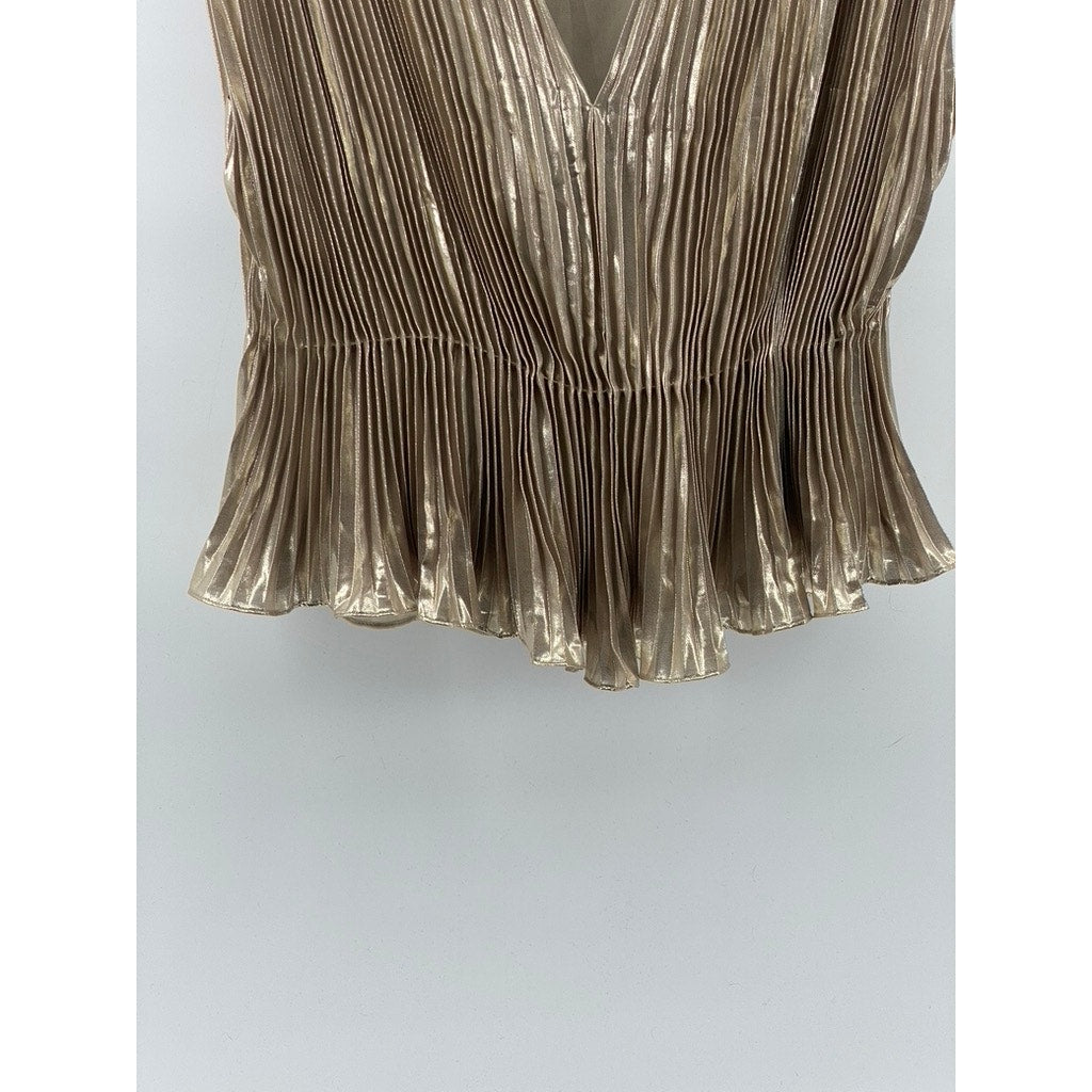 BANANA REPUBLIC Women's Champagne Foil Metallic Lena Pleated V-Neck Top SZ S