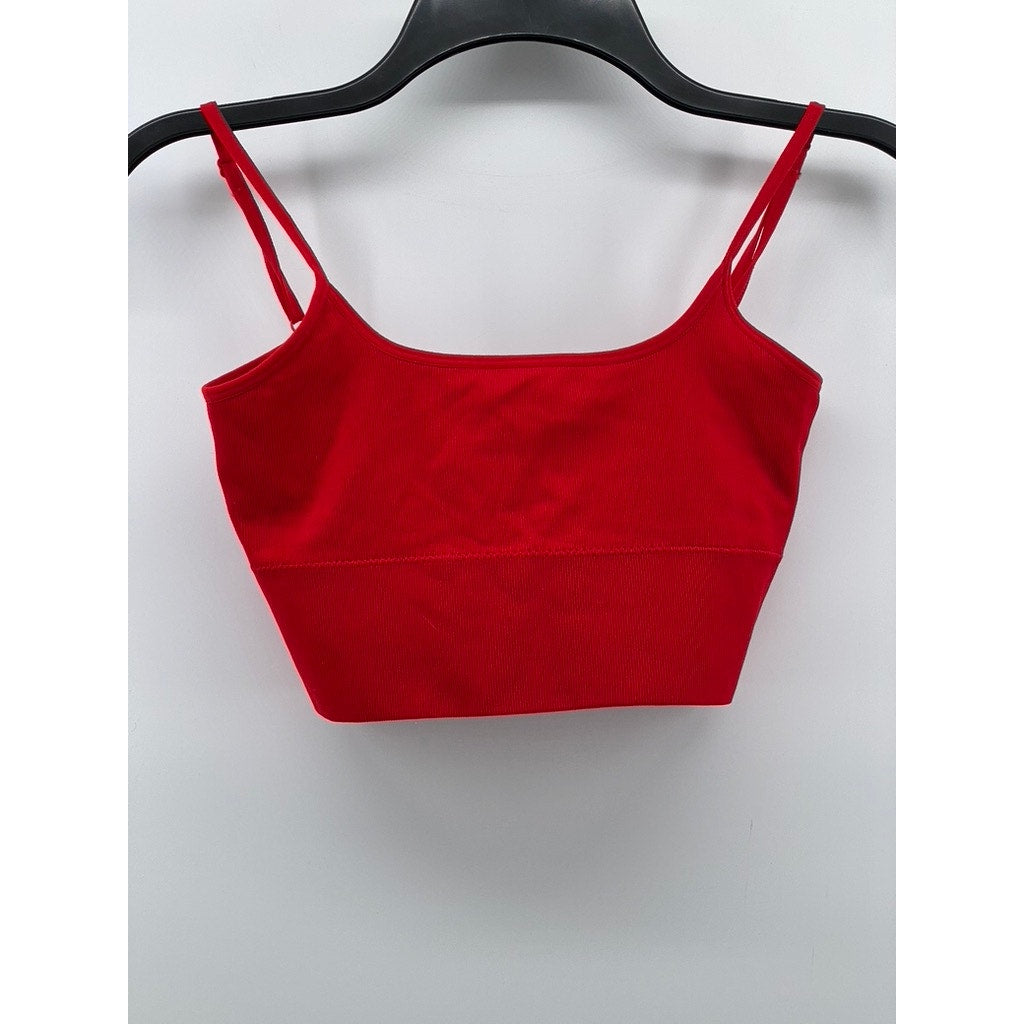 GARAGE Women's Red Ribbed Scoop-Neck Spaghetti Strap Cropped Tank Top SZ XS