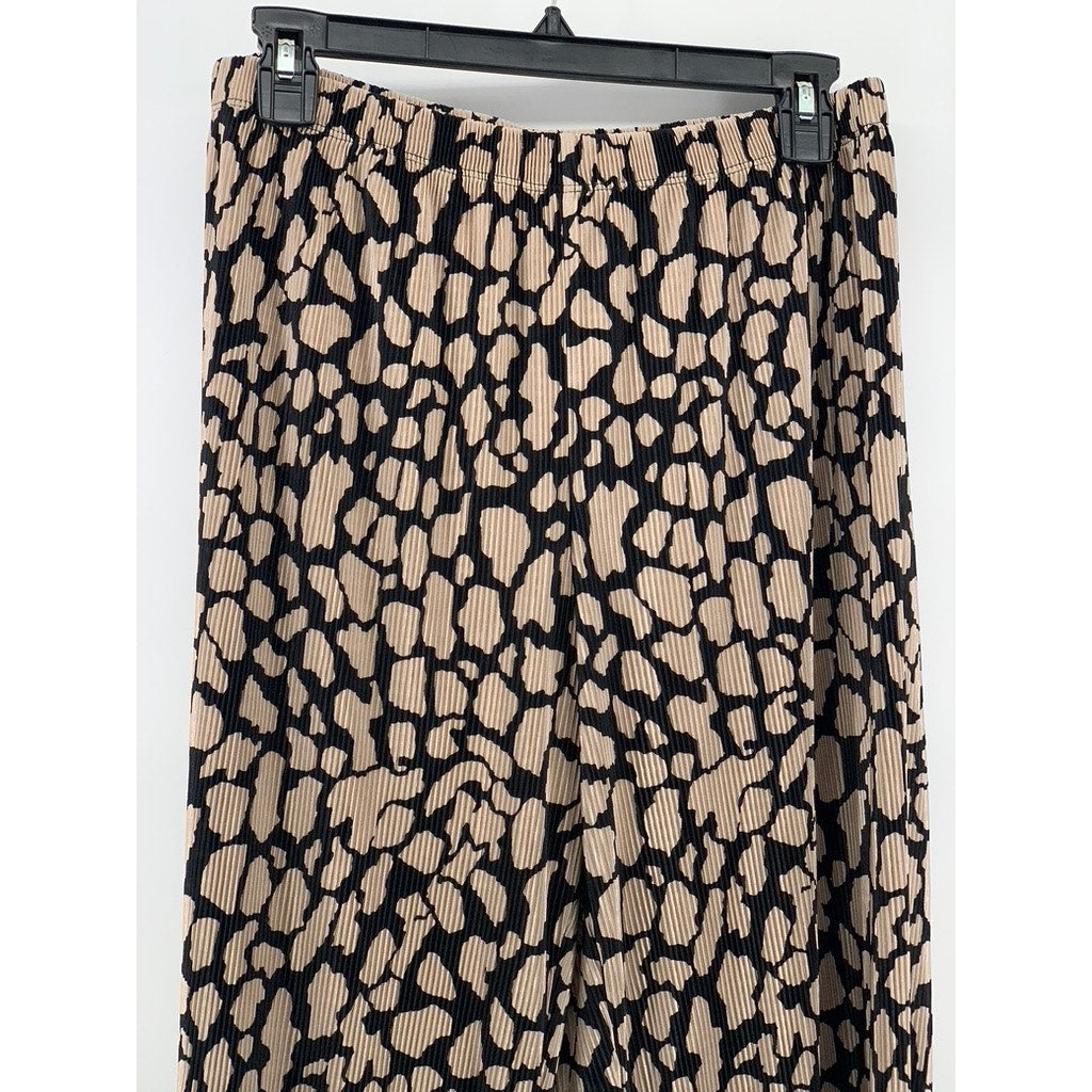 UNBRANDED Women's Brown-Black Printed Elastic-Waist Relaxed Fit Pant SZ M