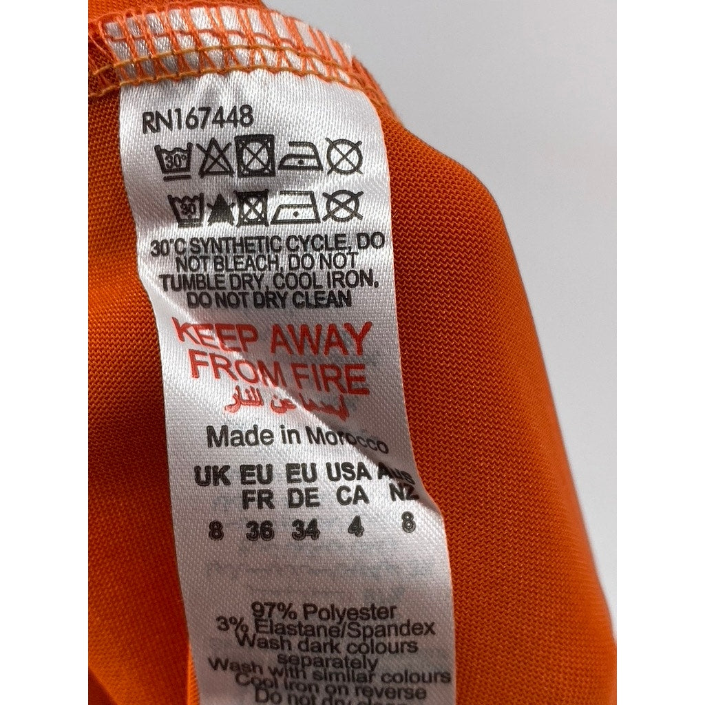 PRETTYLITTLETHING Women's Orange Rust Satin Stretch Side Slit Maxi Skirt SZ 4