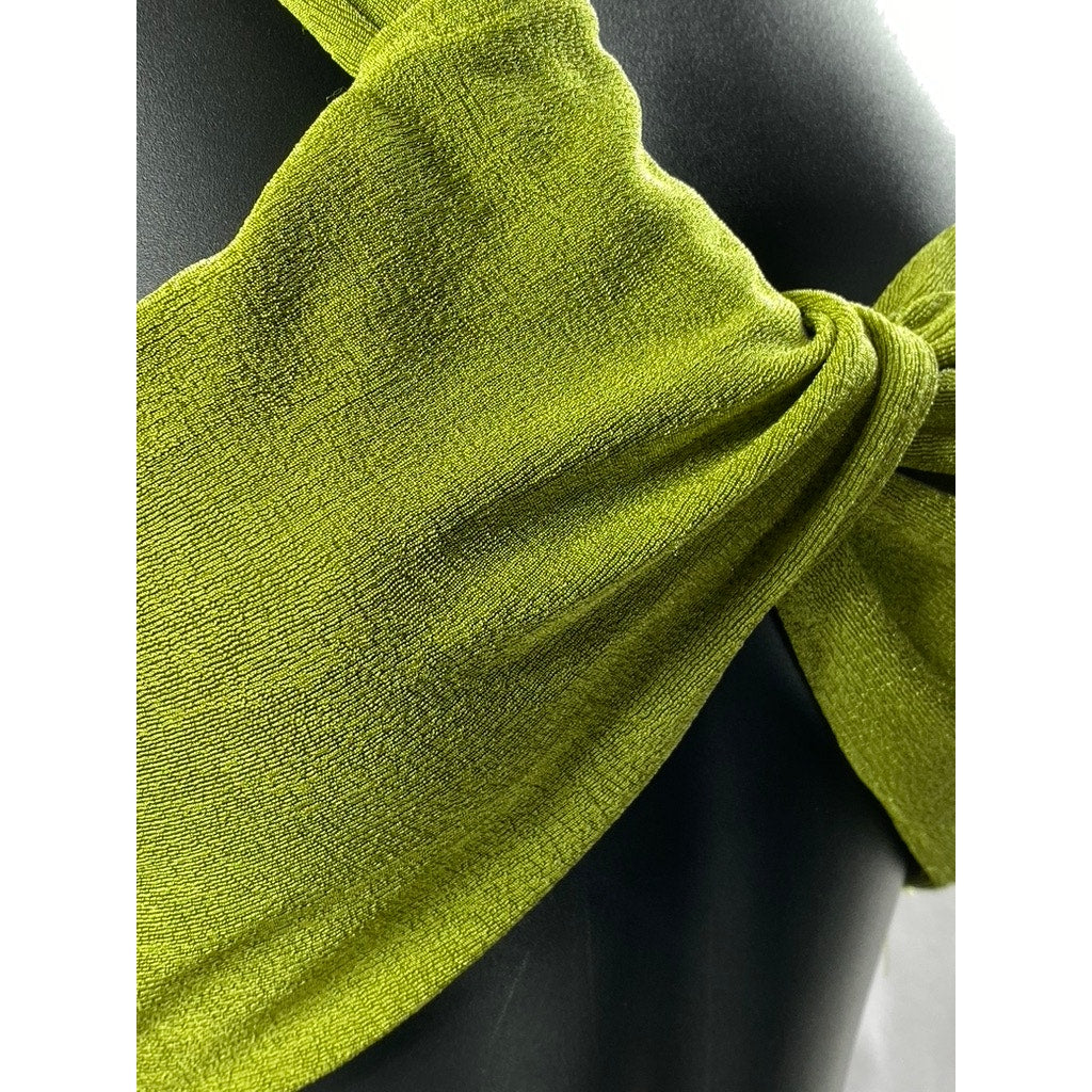 UNBRANDED Women's Green Textured Knot One-Sleeve Crop Top SZ S
