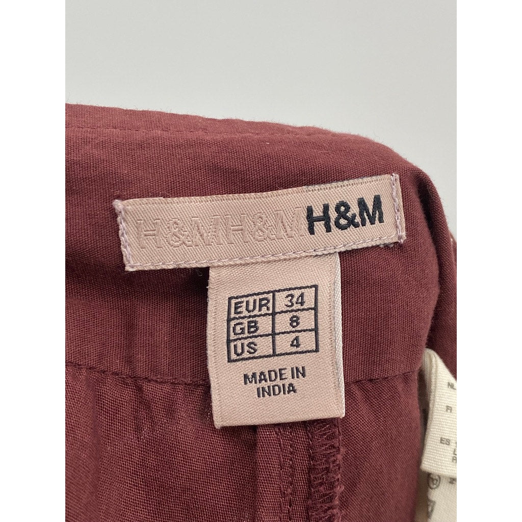 H&M Women's Burgundy Glitter Embroidered Trim Wrap Side Slit Pants 4
