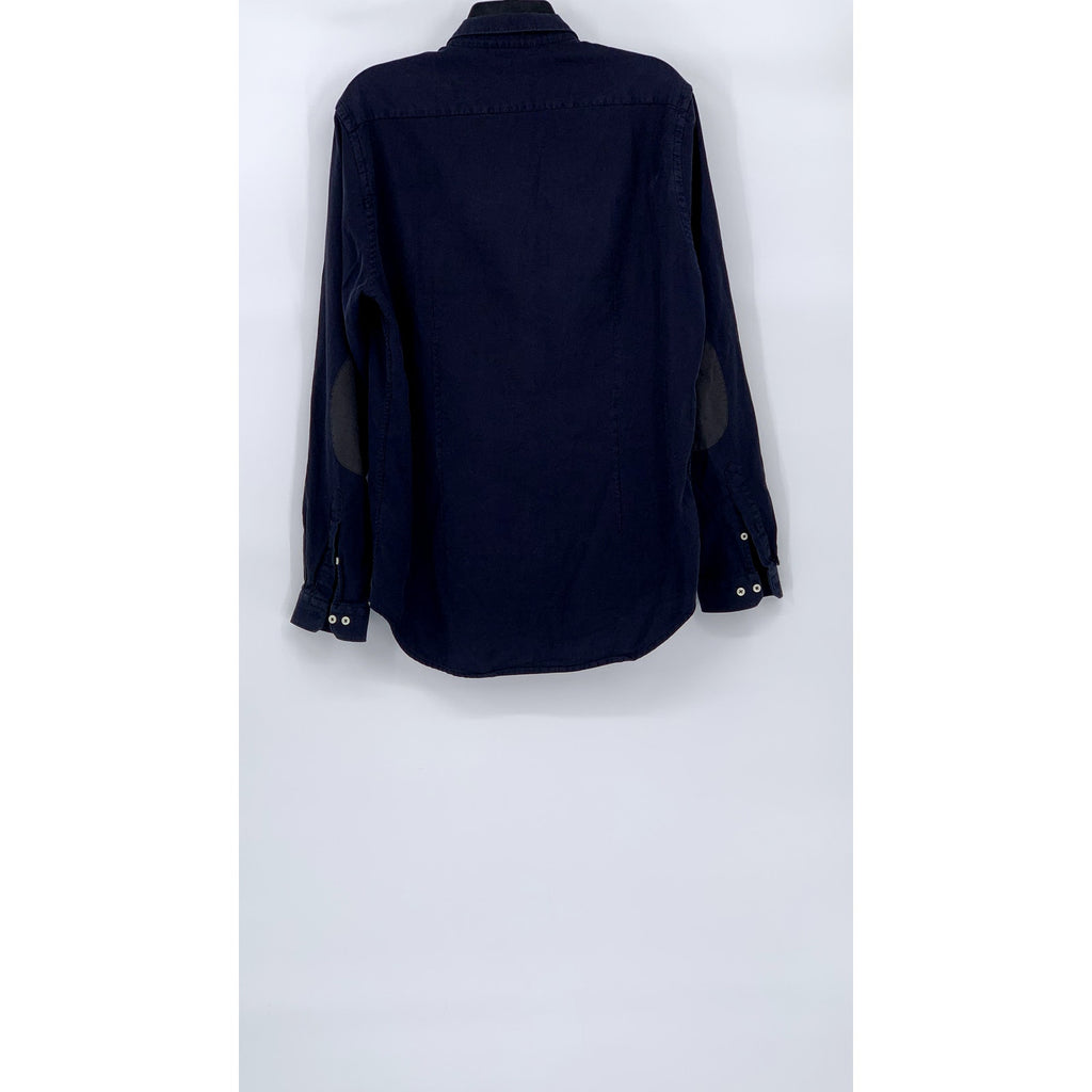 ZARA Men's Navy Blue Textured Slim-Fit Button-Up Long Sleeve Shirt SZ XL
