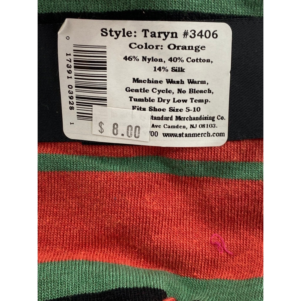 B.ELLA Women's Orange-Green Striped Knit Cotton-Blend Taryn Crew Socks SZ OS