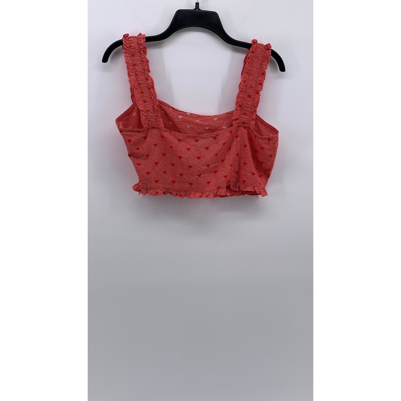 CIDER Women's Red Embroidered Heart Straight-Neck Ruffle Sleeve Crop Top SZ L(8)