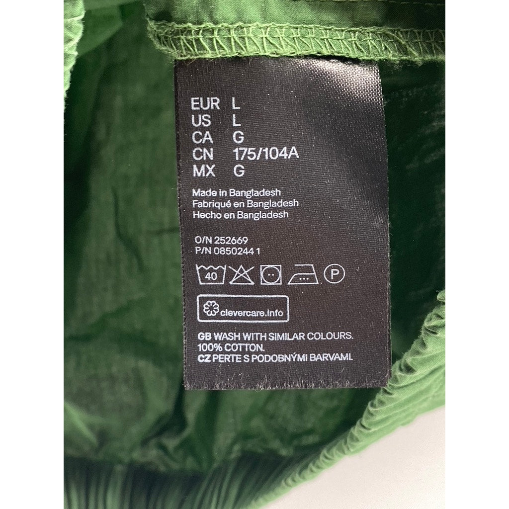 H&M Women's Dark Green Scoop-Neck Short Puff-Sleeve Cropped Top SZ L