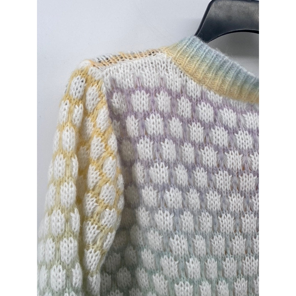 UNBRANDED Women's Multi Color Knit Faux-Pearl Button-Up Chic Cardigan SZ M