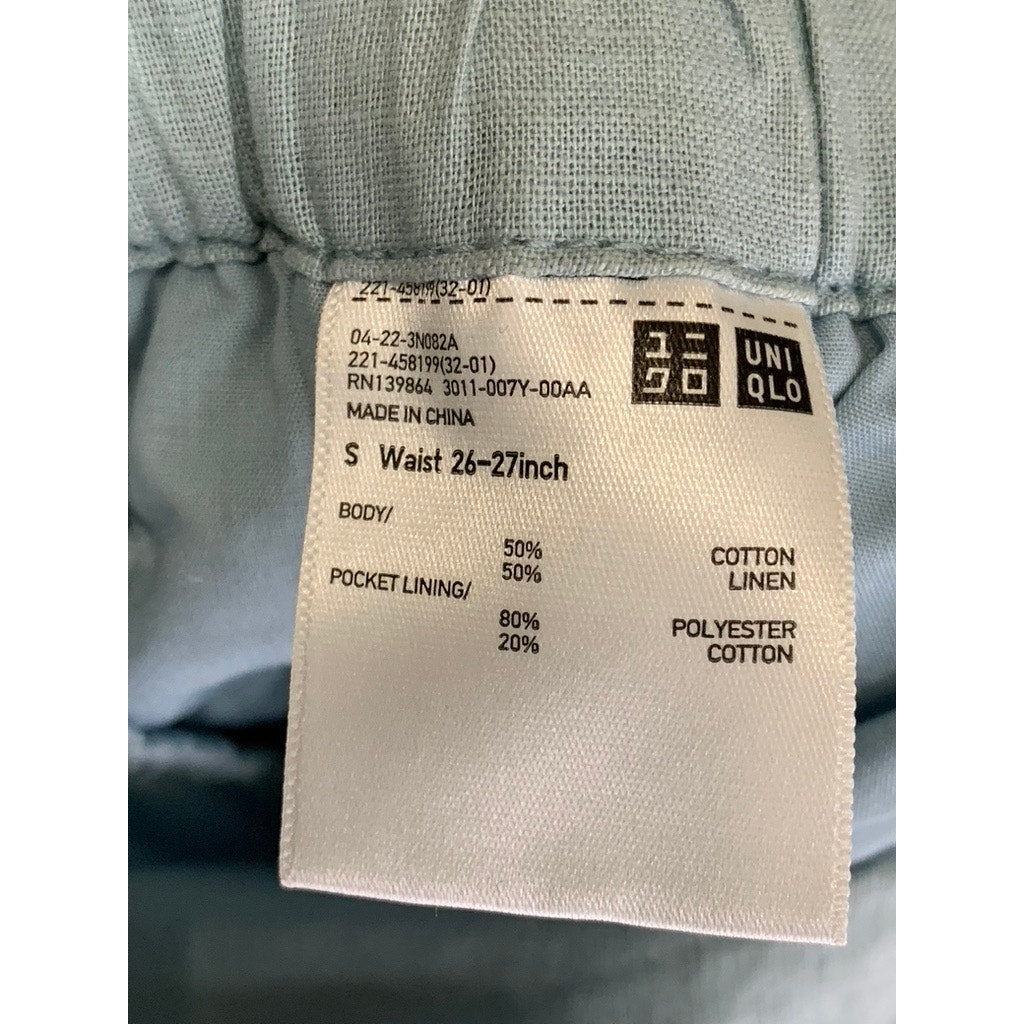 UNIQLO Women's Teal Cotton/Linen Relaxed-Fit Ruffle Drawstring Waist Shorts SZ S