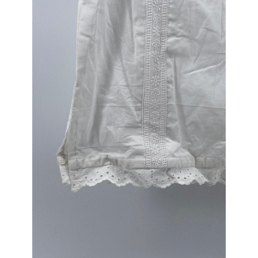 UNBRANDED Women's White Crewneck Sleeveless Eyelet Floral Trim Top SZ S