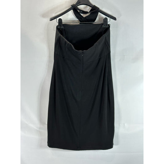 LAUNDRY By Shelli Segal Women's Black Hardware Halter Knee Length Dress SZ 10
