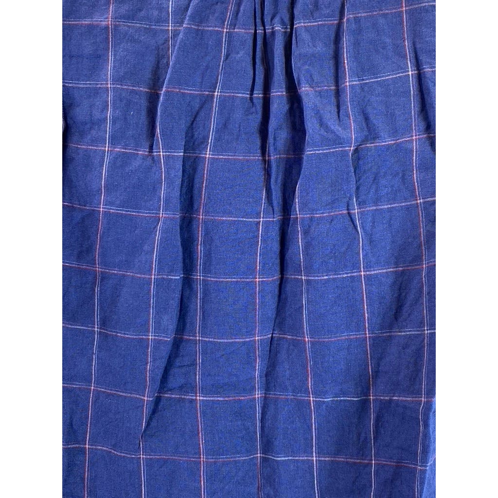 JACHS NEW YORK Men's Blue Windowpane Linen Classic-Fit Button-Up Shirt SZ S
