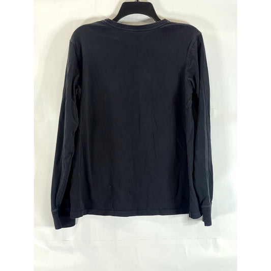 AMERICAN GIANT Men's Solid Black Crewneck Logo Long Sleeve Shirt SZ L