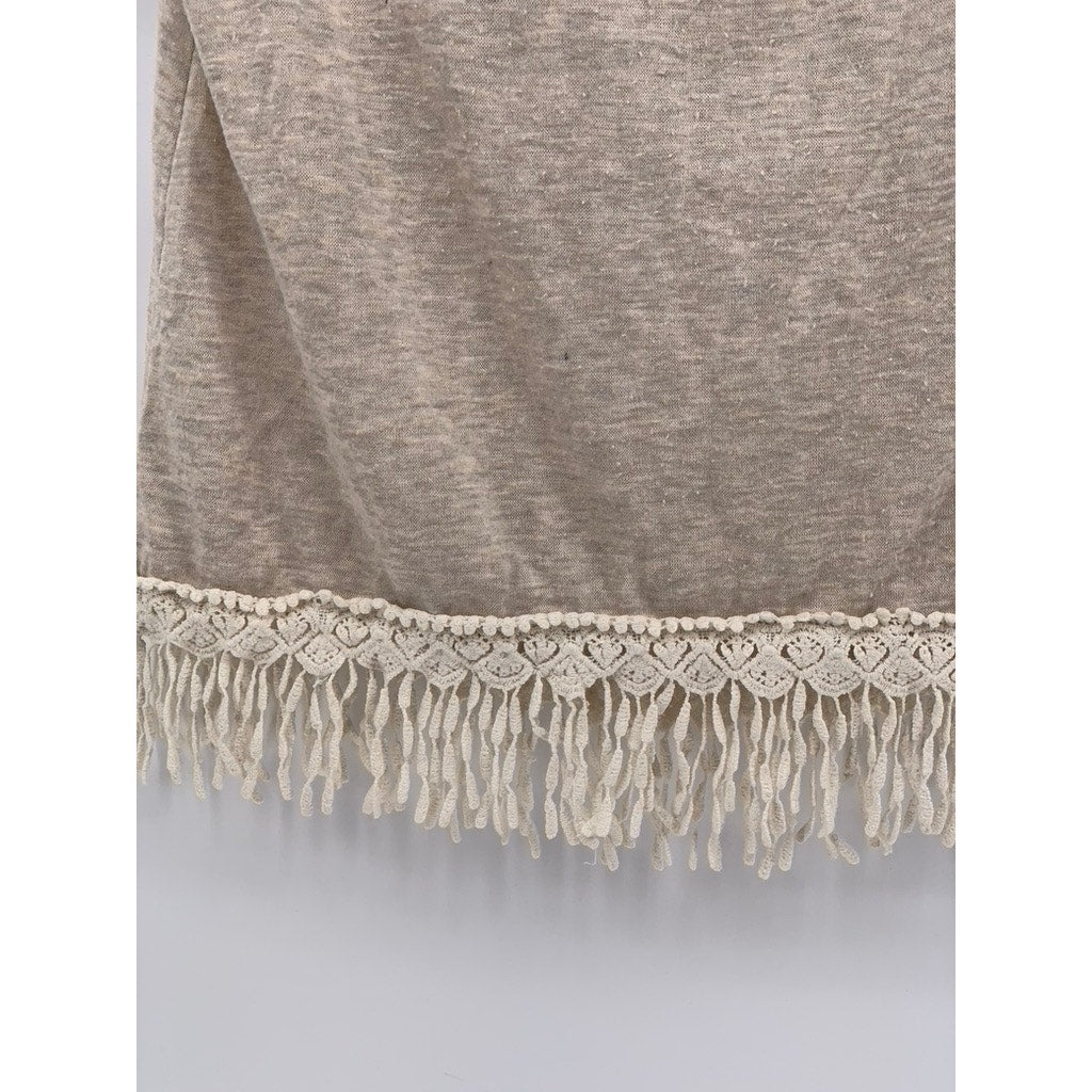REWIND Womens Tan Boho Laced Cropped Shirt SZ S