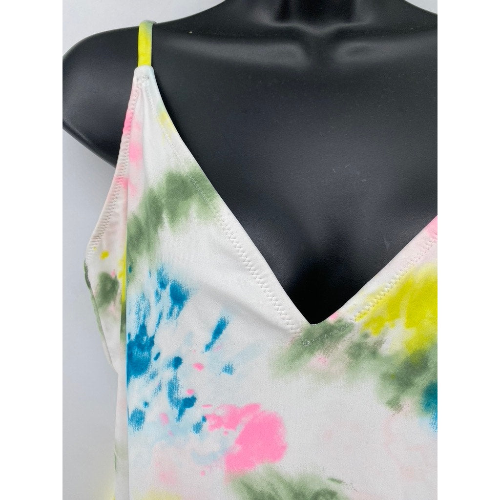 OLD NAVY Women's White-Multi Tie-Dye V-Neck One-Piece Swimsuit SZ XL