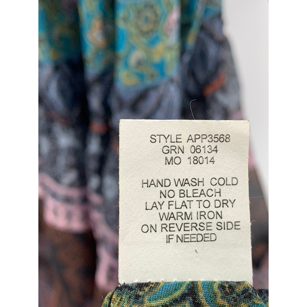 FIGUEROA & FLOWER Women's Black-Multi Print Long Sleeve Tiered Maxi Dress SZ XL