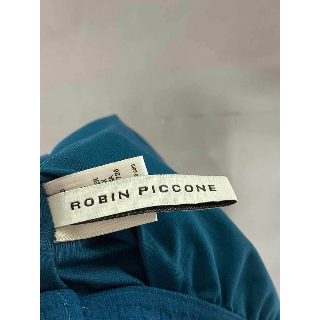 ROBIN PACCONE Women's Pacific Blue Aubrey Lingerie Side-Ruched Tankini Top SZ S