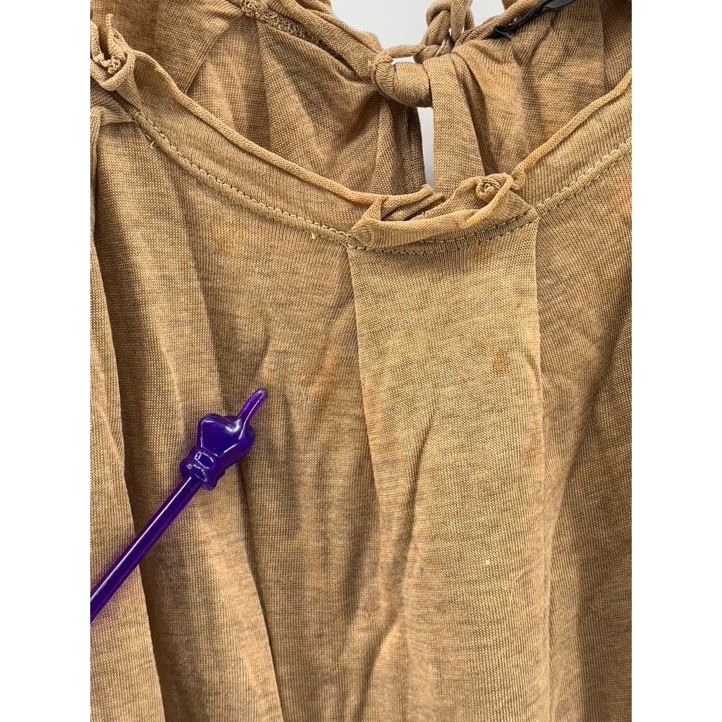 BCBMAXAZARIA Women's Tan Scoop-Neck Short Sleeve Bodycon Mini Dress SZ XS
