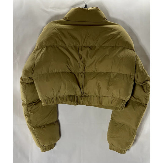 SHEIN Women's Tan Stand Collar Puffer Zip-Up Crop Jacket SZ L