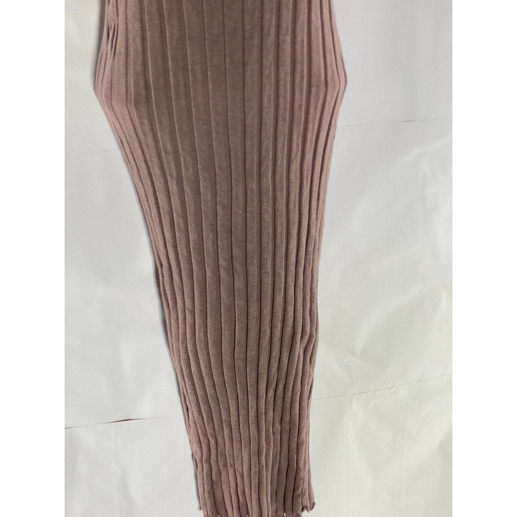 ZARA Women's Taupe Ribbed Straight-Neck Sleeveless Midi Bodycon Halter Dress SZS