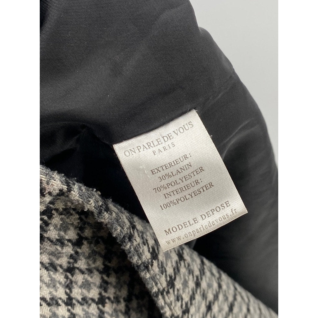 O.P.D.V PARIS Women's Black-Gray Houndstooth Single-Button Peak Lapel Coat SZ S