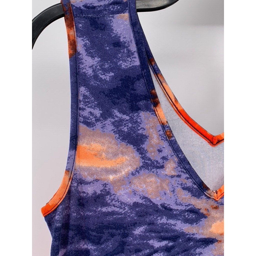 LOVE UNIVERSITY Women's Orange-Blue Tie-Dye V-Neck Tank Maxi Dress SZ M