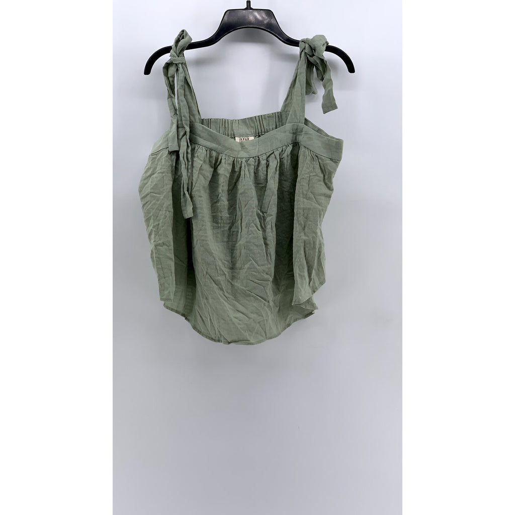 A.N.A A NEW APPROACH Women's Green Tie-Sleeve Cotton-Blend Tank Top SZ L