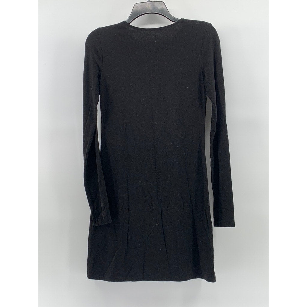 UNBRANDED Women's Black Solid Crewneck Long Sleeve Casual A-Line Mini Dress SZ S