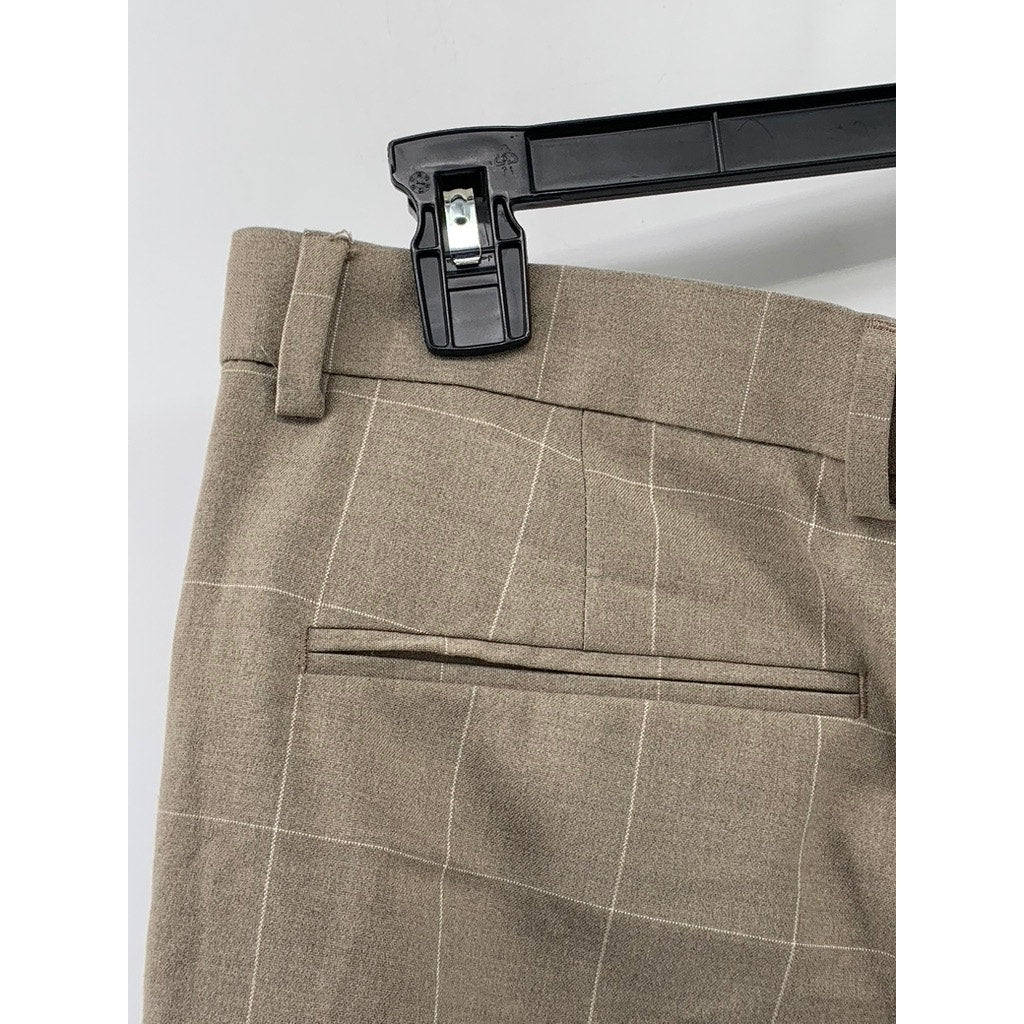 H&M Men's Tan Windowpane Grid Slim-Fit Pants SZ 34